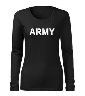 DRAGOWA Slim tricou de damă cu mânecă lungă army, negru 160g/m2