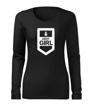 DRAGOWA Slim tricou de damă cu mânecă lungă army girl, negru 160g/m2
