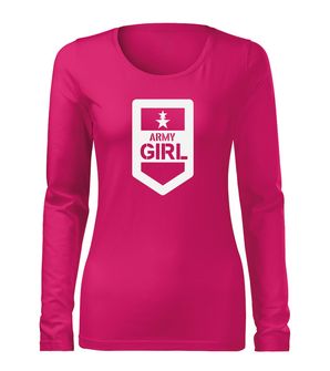 DRAGOWA Slim tricou de damă cu mânecă lungă army girl, roz 160g/m2