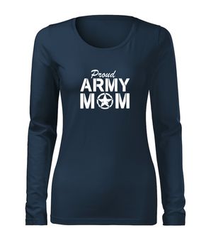 DRAGOWA Slim tricou de damă cu mânecă lungă army mom, albastru-închis 160g/m2