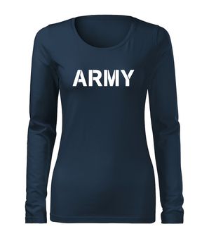 DRAGOWA Slim tricou de damă cu mânecă lungă army, albastru-închis 160g/m2