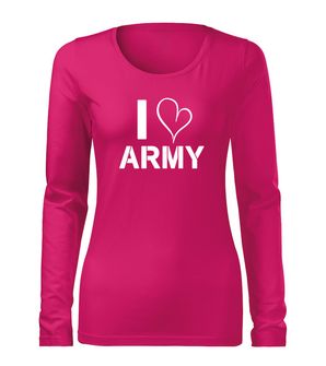 DRAGOWA Slim tricou de damă cu mânecă lungă i love army, roz 160g/m2