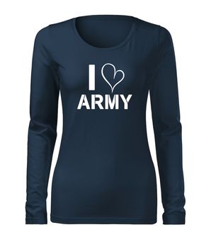 DRAGOWA Slim tricou de damă cu mânecă lungă i love army, albastru închis 160g/m2