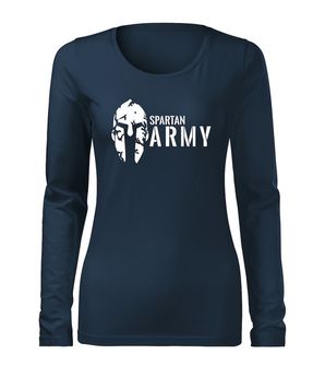 DRAGOWA Slim tricou de damă cu mânecă lungă spartan army, albastru închis 160g/m2
