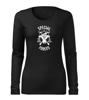 DRAGOWA Slim tricou de damă cu mânecă lungă special forces, negru 160g/m2