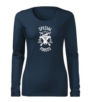 DRAGOWA Slim tricou de damă cu mânecă lungă special forces, albastru închis 160g/m2