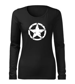 DRAGOWA Slim tricou de damă cu mânecă lungă star, negru 160g/m2