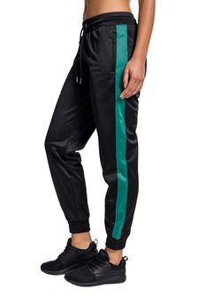 Pantaloni de trening Urban Classics Cuff Track pentru femei, negru-verde