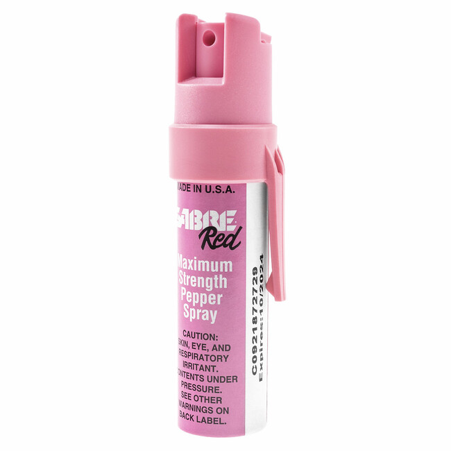 Spray defensiv de buzunar SABRE RED cu clip, roz